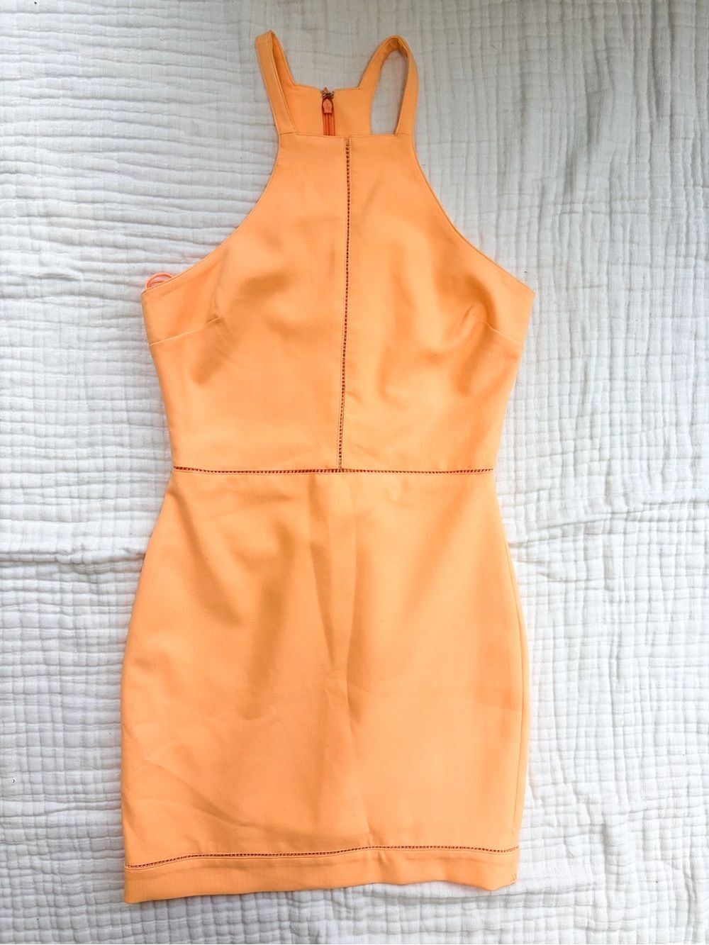 Elizabeth and James Neon Peach Halter Sheath Dress Size 2 Scuba